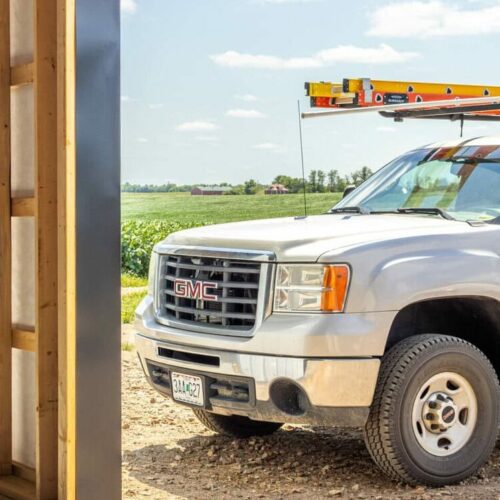 Accurate truck on a hvac job site.